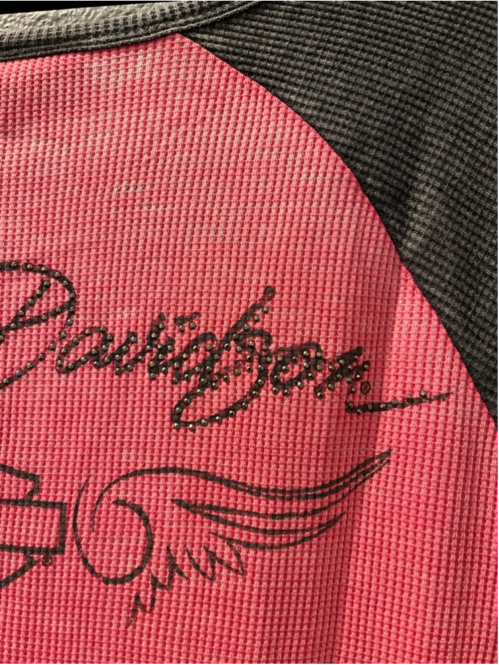 Harley Davidson NWT 2017 Pink Label Waffle Knit Henley Shirt Size 1XL Motorcycle - Picture 9 of 10